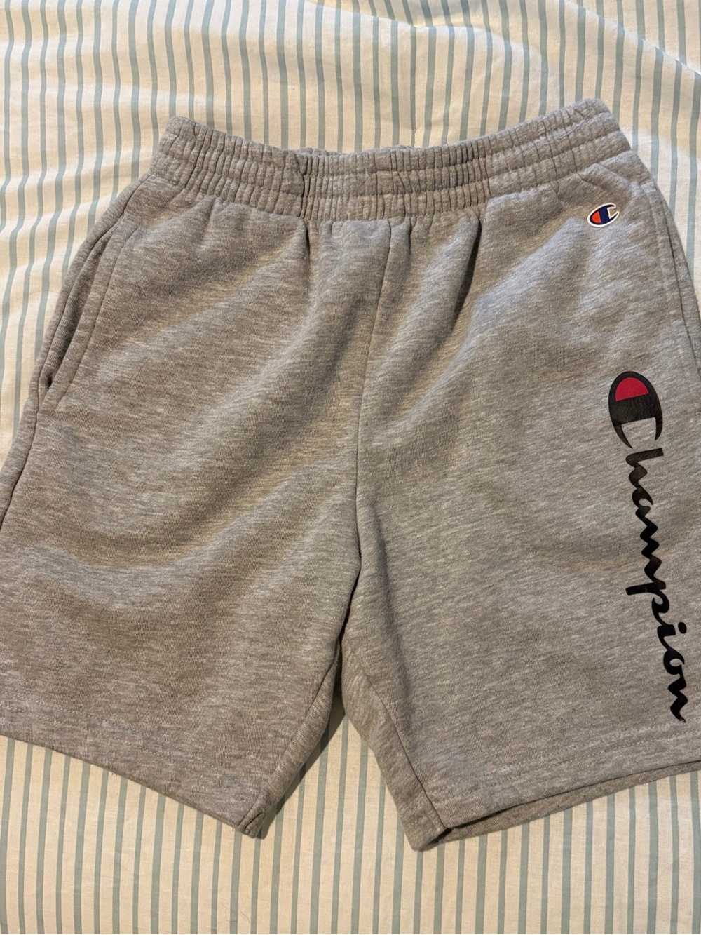 Champion Boys Gray Fleece Sweat Shorts Size S 8 Logo Athletic Pockets
